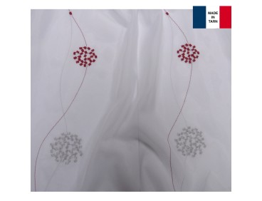 Voilage sur mesure rouge et gris brodé (jusqu'à 290 cm de haut)