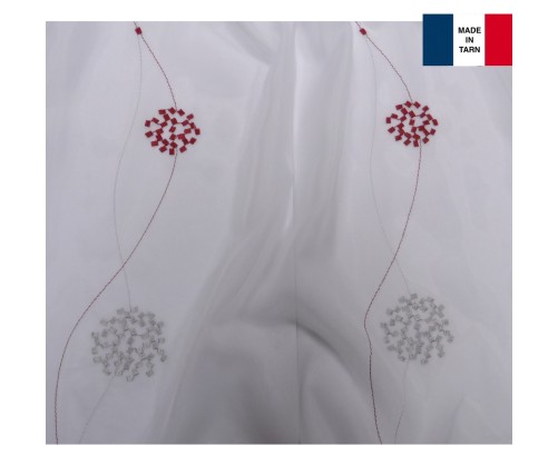 Voilage sur mesure rouge et gris brodé (jusqu'à 290 cm de haut)