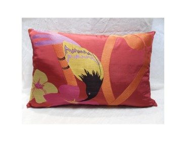 coussin  décoratif fushia exotique motif Hibiscus 45 x 70 cm