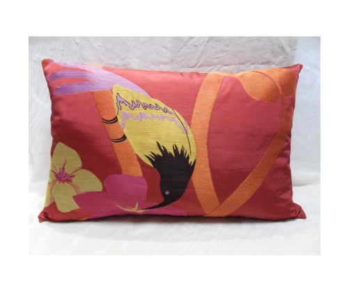 coussin  décoratif fushia exotique motif Hibiscus 45 x 70 cm