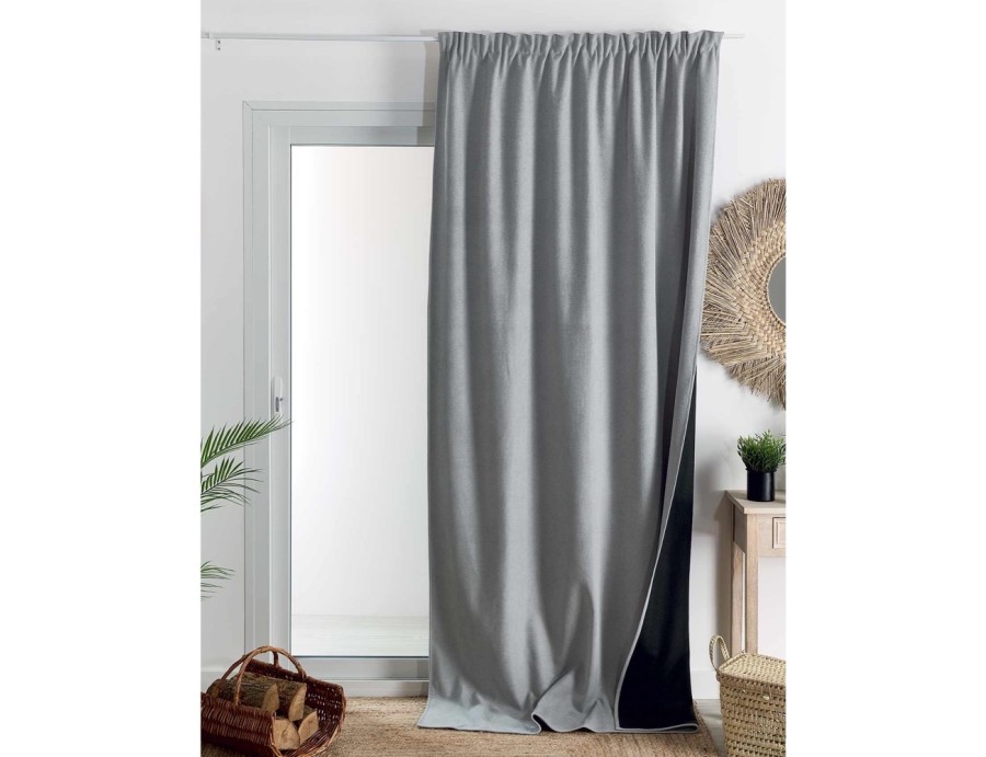 Rideaux ruflette isolant thermique et phonique Gris Perle pour tringle portière 140 x 260 cm
