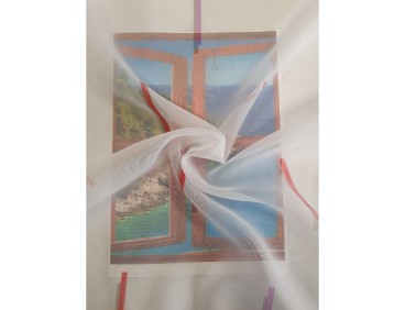 Voilage sur mesure blanc et rouge (jusqu'à 290 cm de haut )