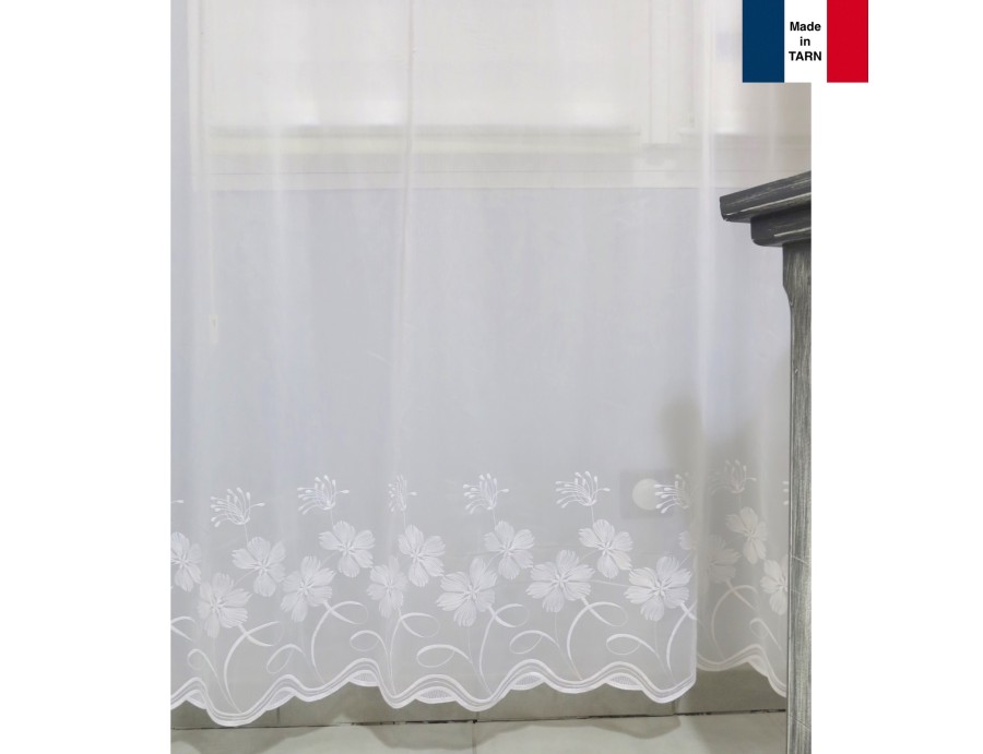 Voilage sur mesure avec base brodé blanc (jusqu'en 270 cm de haut). Ref 11487