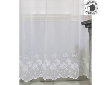 Voile au mètre blanc avec base fleuri en grande hauteur 290 cm