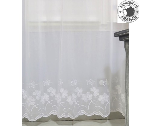 Voile au mètre blanc avec base fleuri en grande hauteur 290 cm