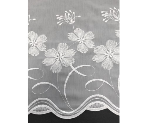 Voile au mètre blanc avec base fleuri en grande hauteur 290 cm