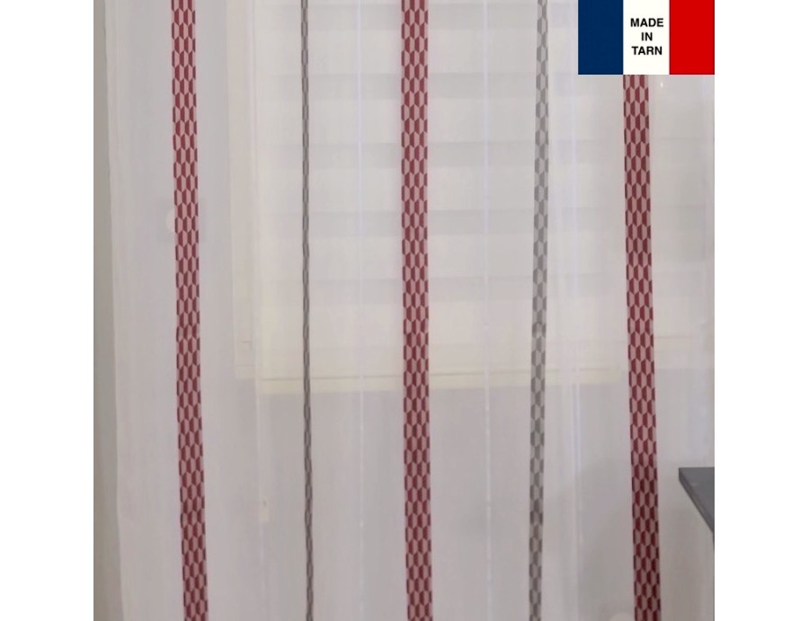 Voilage sur mesure rouge et gris (jusqu'à 290 cm de haut). Ref 11479/170