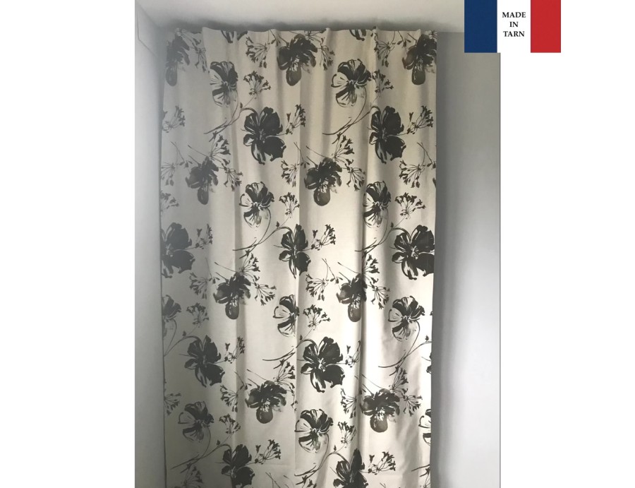 Rideaux ruflette isolant thermique TIARA chocolat pour tringle portière 135 x 235 cm