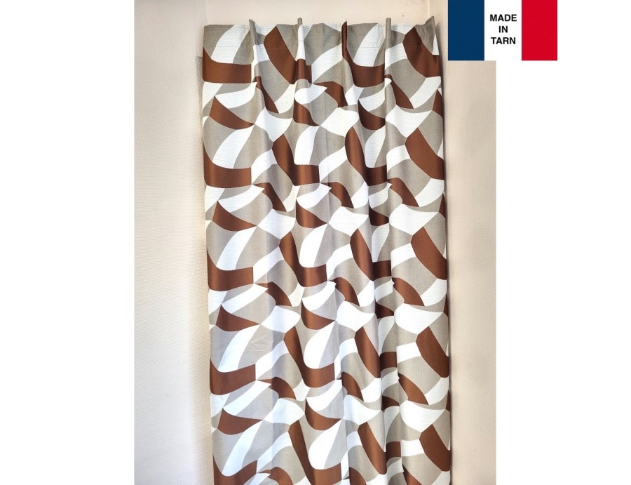 Rideaux ruflette isolant thermique MONET chocolat pour tringle portière 145 x 232 cm