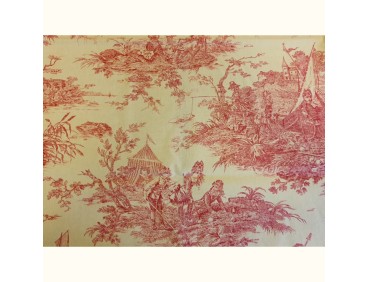 Rideau ruflette isolant thermique pour tringle portière TOILE DE JOUY bordeaux 130 x 230 cm