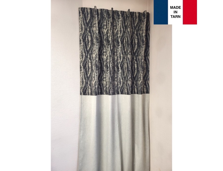 Rideaux ruflette isolant thermique STRADA beige noir pour tringle portière 135 x 236 cm