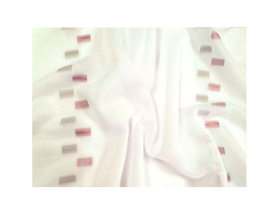 Voile au mètre rose et blanc aspect lin en grande hauteur 300 cm