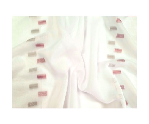 Voile au mètre rose et blanc aspect lin en grande hauteur 300 cm