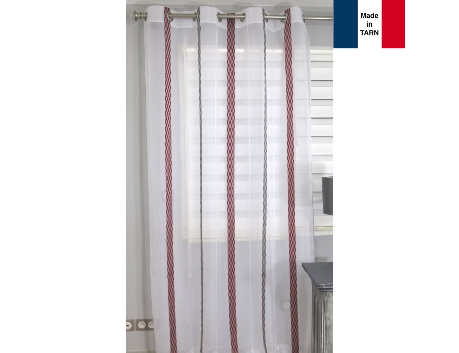 Voilage prêt à poser GAVARNIE rouge et gris 140 x 290 cm