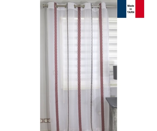 Voilage prêt à poser GAVARNIE rouge et gris 140 x 290 cm