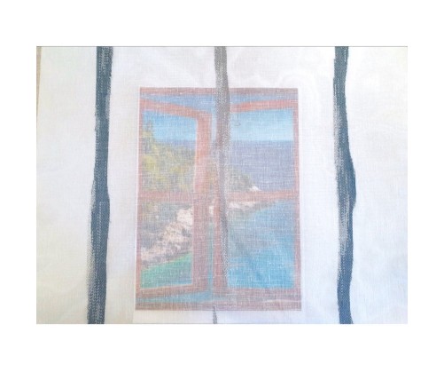 Voile au mètre bleu gris aspect lin en grande hauteur 300 cm