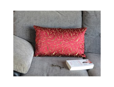 Coussin brodé THEO bordeaux déhoussable 35 x 60 cm