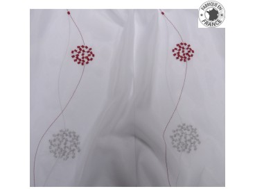 Voile au mètre rouge et gris brodé en grande hauteur 300 cm