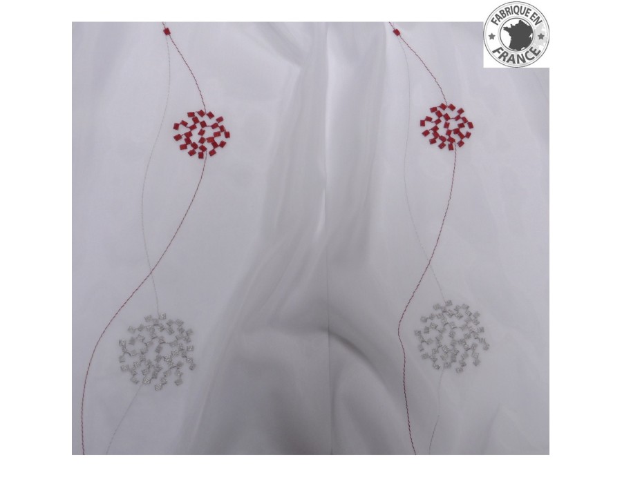 Voile au mètre rouge et gris brodé en grande hauteur 300 cm. PETITS STOCKS