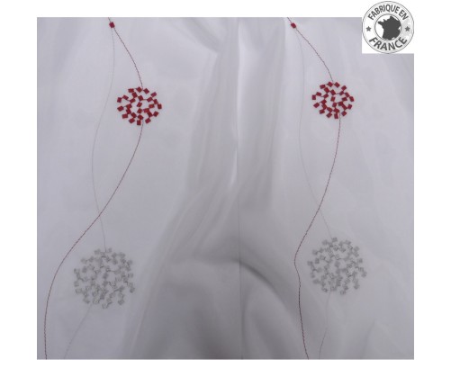 Voile au mètre rouge et gris brodé en grande hauteur 300 cm