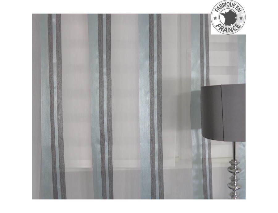 Voile au mètre turquoise gris avec rayure en grande hauteur 300 cm