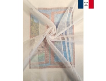 Voilage sur mesure ivoire aspect lin avec rayure ton sur ton (jusqu'à 290 cm de hauteur). Ref 2786