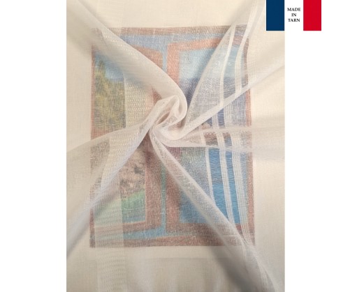 Voilage sur mesure ivoire aspect lin avec rayure ton sur ton (jusqu'à 290 cm de hauteur). Ref 2786