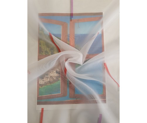 Voile au mètre blanc et rouge (en 300 cm de haut)