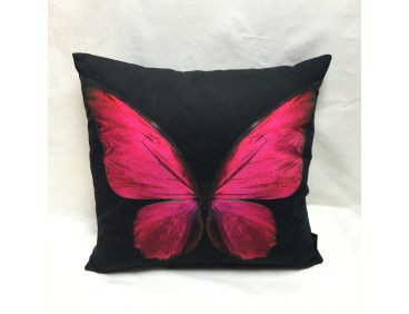 Coussin PAPILLON fushia, déhoussable 45 x 45 cm