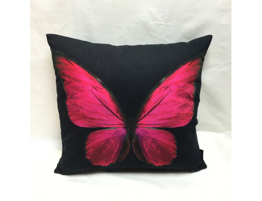 Coussin PAPILLON fushia, déhoussable 45 x 45 cm