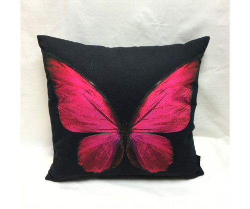 Coussin PAPILLON fushia, déhoussable 45 x 45 cm
