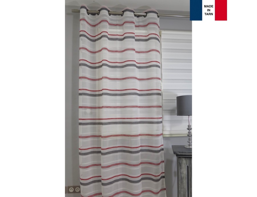 Voilage prêt à poser COUPIAC rouge et gris, 2 dimensions