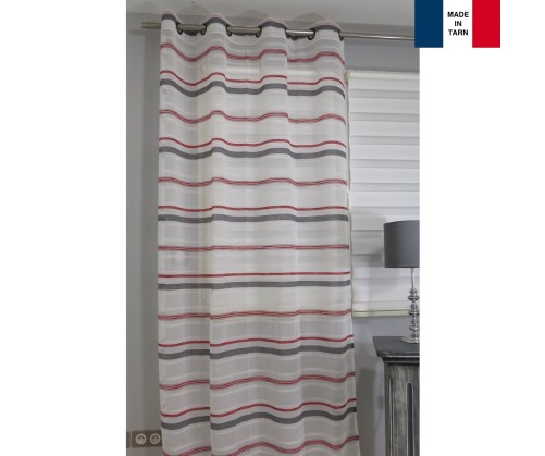 Voilage prêt à poser COUPIAC rouge et gris, 2 dimensions