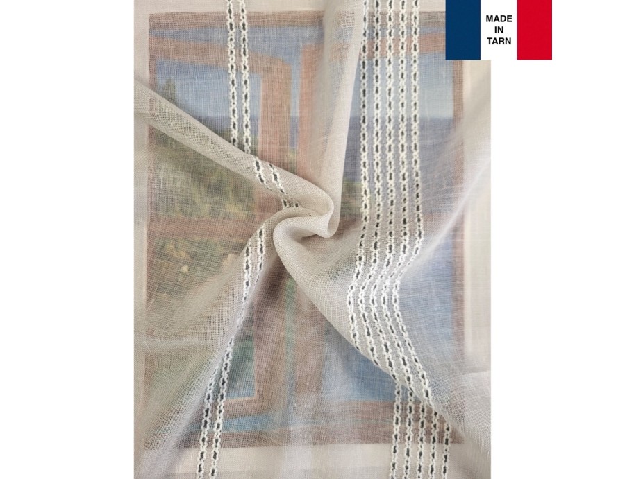 Voilage sur mesure beige gris aspect lin (jusqu'à 300 cm de hauteur). Ref 3941-025