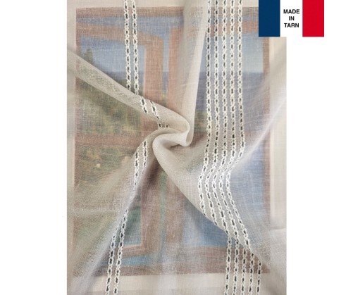 Voilage sur mesure beige gris aspect lin (jusqu'à 300 cm de hauteur)