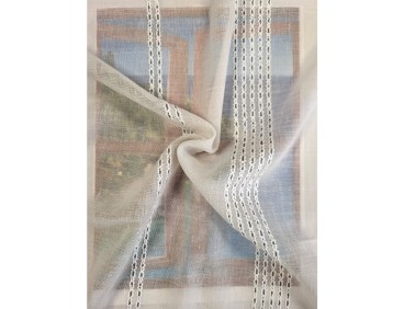 Voile au mètre beige avec rayure grise en grande hauteur 315 cm