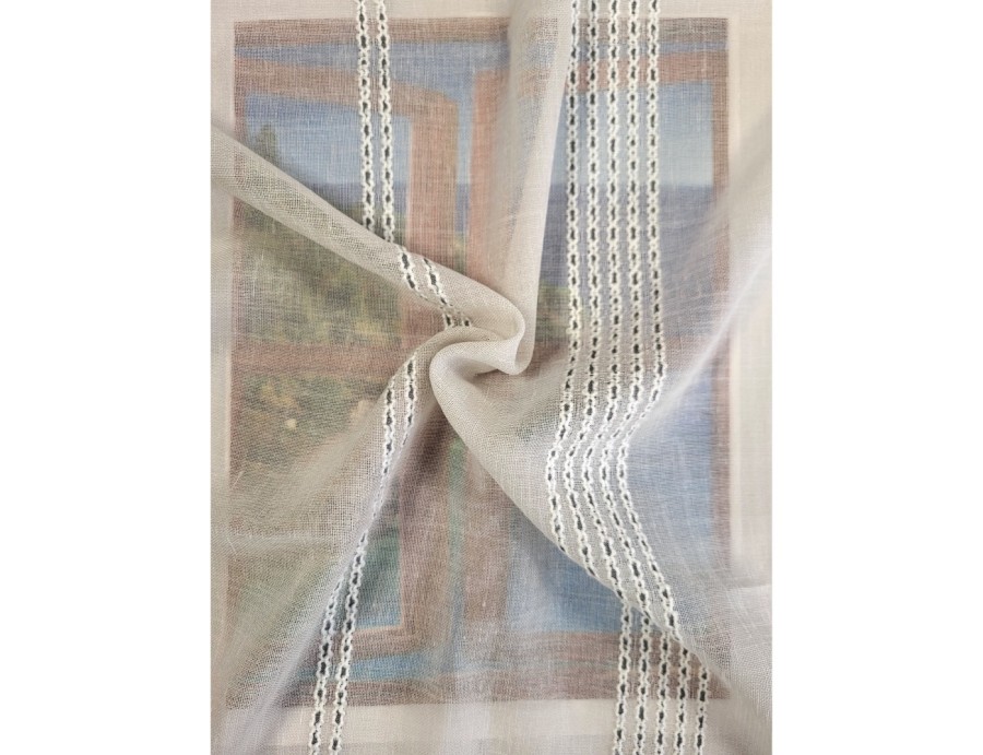 Voile au mètre beige avec rayure grise en grande hauteur 315 cm