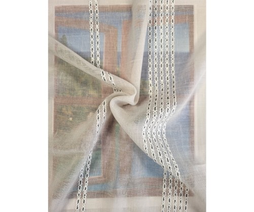 Voile au mètre beige avec rayure grise en grande hauteur 315 cm