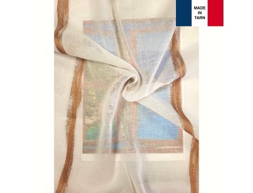 Voilage sur mesure blanc avec rayure terracotta et beige (jusqu'à 290 cm de haut). ref 8352/444
