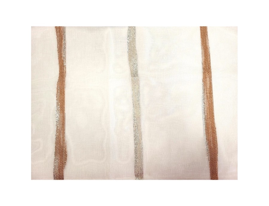 Voilage sur mesure blanc avec rayure terracotta et beige (jusqu'à 290 cm de haut). ref 8352/444