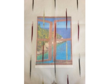 Voile au mètre bordeaux doré et gris en grande hauteur 300 cm