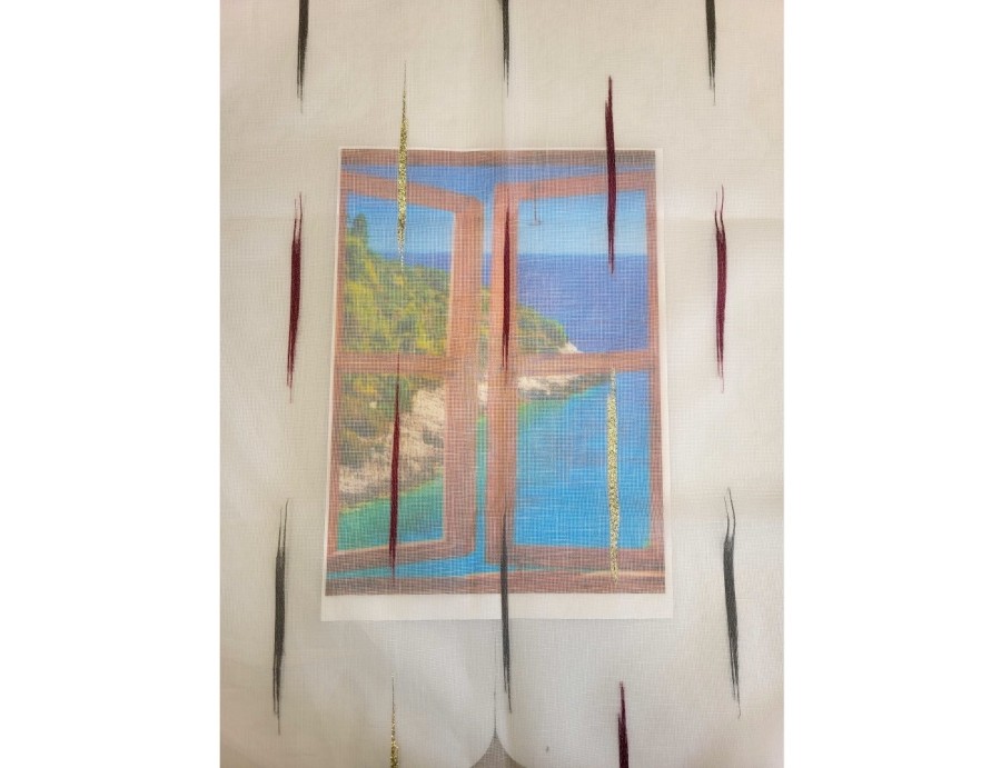 Voile au mètre bordeaux doré et gris en grande hauteur 300 cm