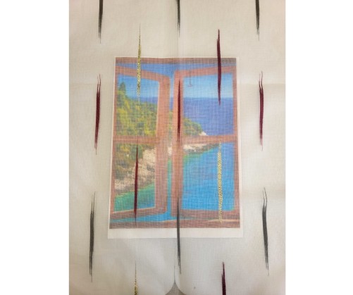 Voile au mètre bordeaux doré et gris en grande hauteur 300 cm