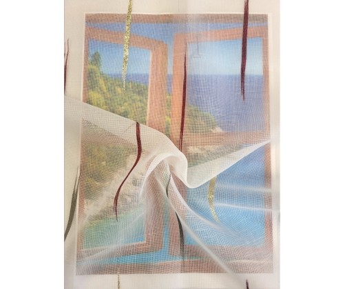 Voile au mètre bordeaux doré et gris en grande hauteur 300 cm