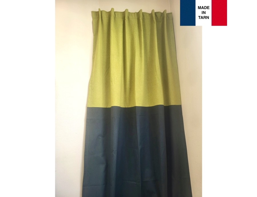 Rideaux ruflette isolant thermique RENNES Vert/Gris pour tringle portière 143 x 235 cm