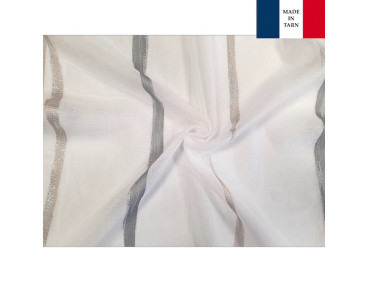 Voilage sur mesure blanc avec rayure gris et beige
