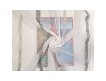 Voilage sur mesure blanc avec rayure gris et beige (jusqu'à 305 cm de haut). Ref 8352/200