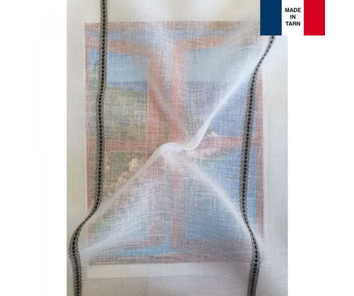 Voilage sur mesure blanc avec rayure gris aspect lin