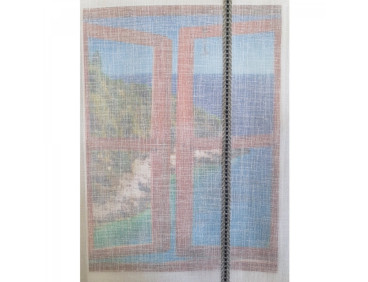 Voilage sur mesure blanc avec rayure gris aspect lin (jusqu'à 290 cm de haut). Ref 3931/090