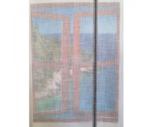 Voilage sur mesure blanc avec rayure gris aspect lin (jusqu'à 290 cm de haut). Ref 3931/090